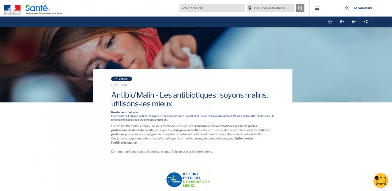 Antibio’Malin : Un espace en ligne pour apprendre à mieux utiliser les antibiotiques